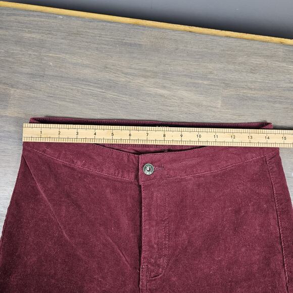 Lucky & Blessed Burgundy Corduroy High Rise Extreme Flare Raw Hem Pants Women’s - Picture 8 of 10